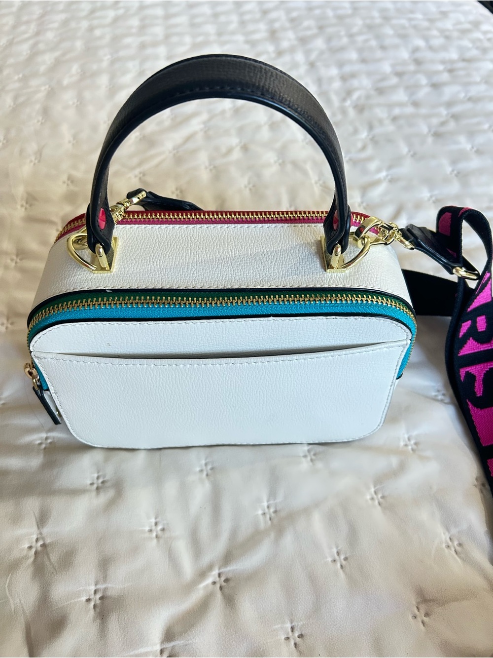 Karl Lagerfeld White Multicolor Stud Mini Camera Bag satchel with Logo Strap - Picture 4 of 6